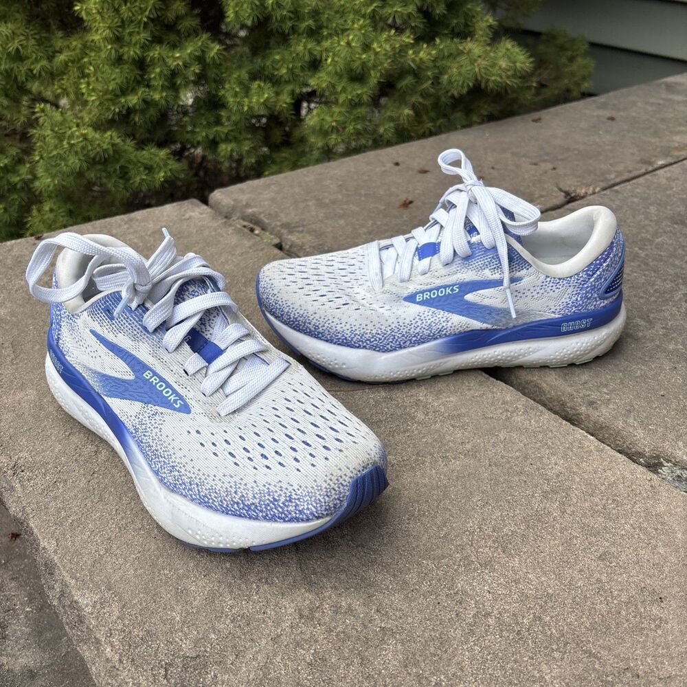 Brooks Ghost 16 Shoes Womens Size 8 White Amparo Blue Limpet Shell Running EUC